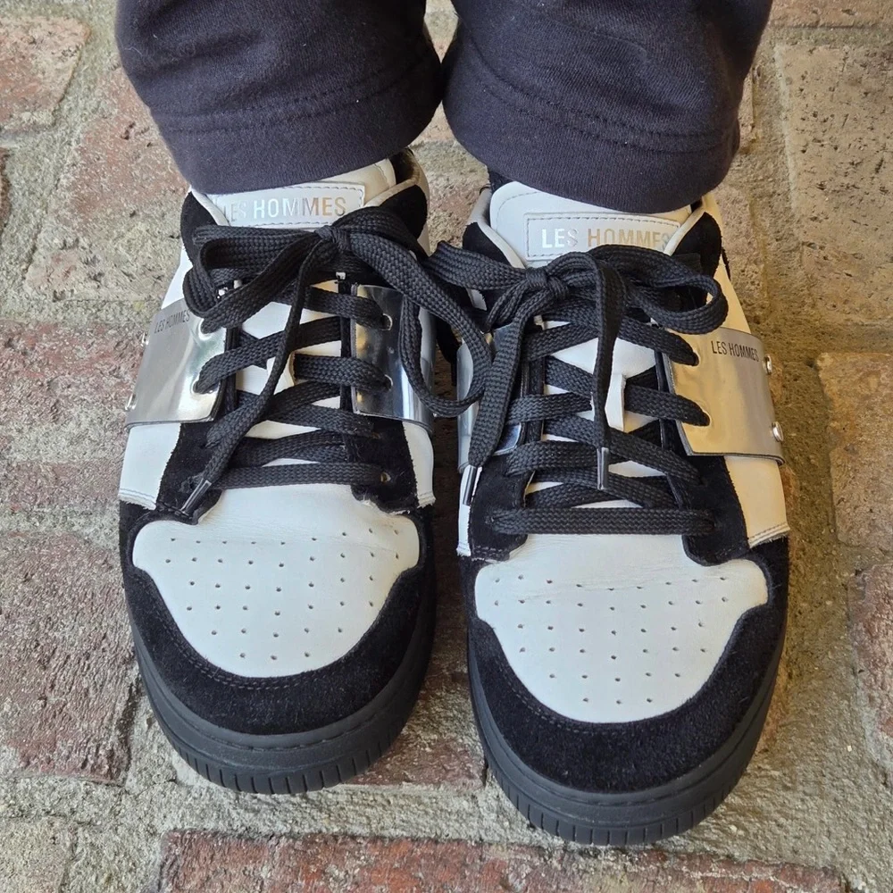 Les Hommes Black and White Men's Sneakers